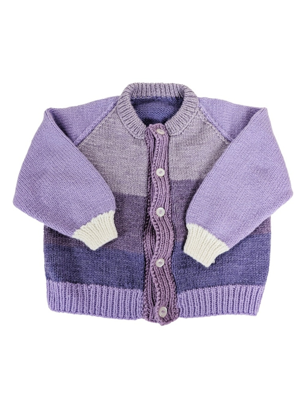 Kids Hand Knit Purple Cardigan Sweater Size 7/8 Colorblock Boho Oversized